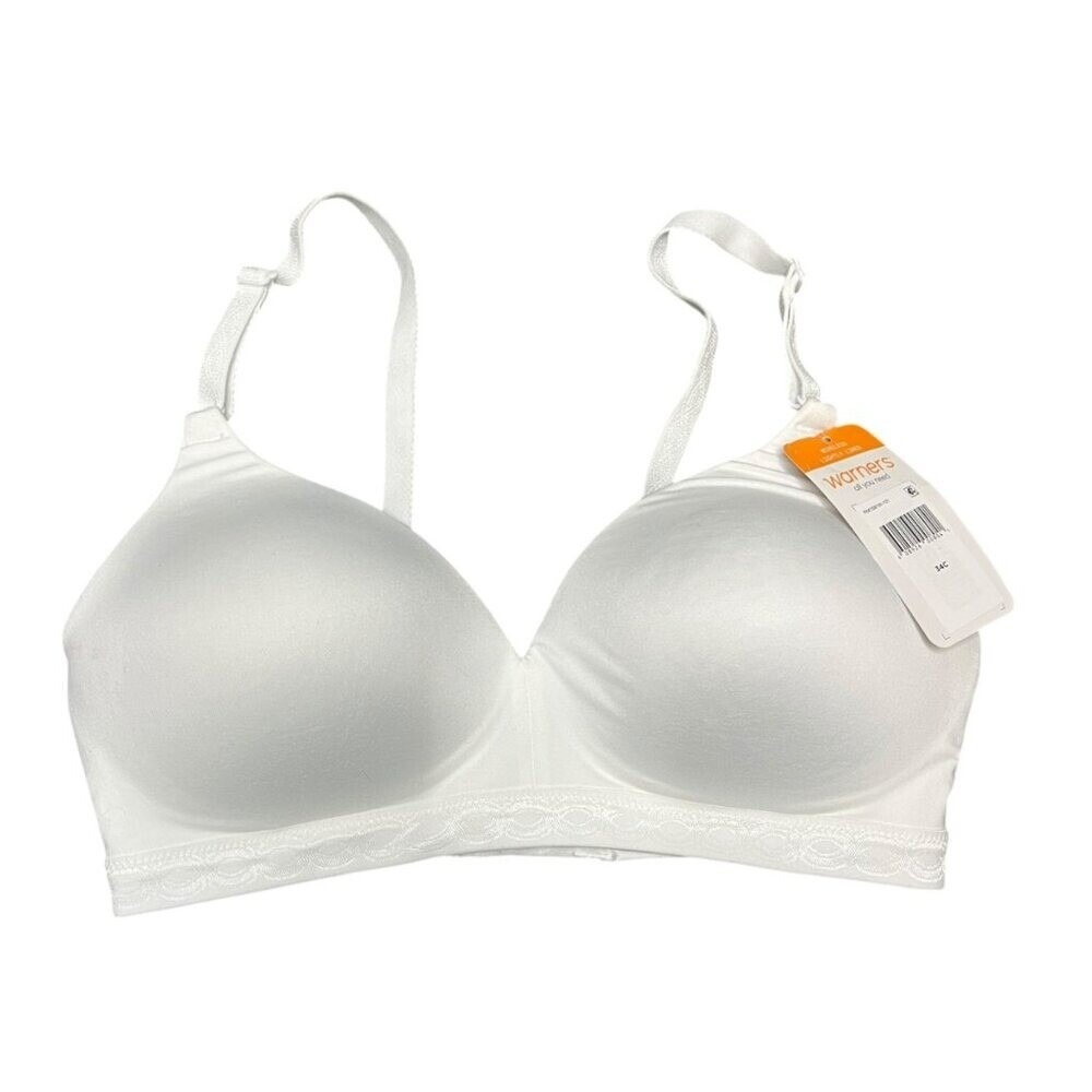 Warners Blissful Benefits White Wire Free Bra 34C Wireless Clean Girl Minimalist
